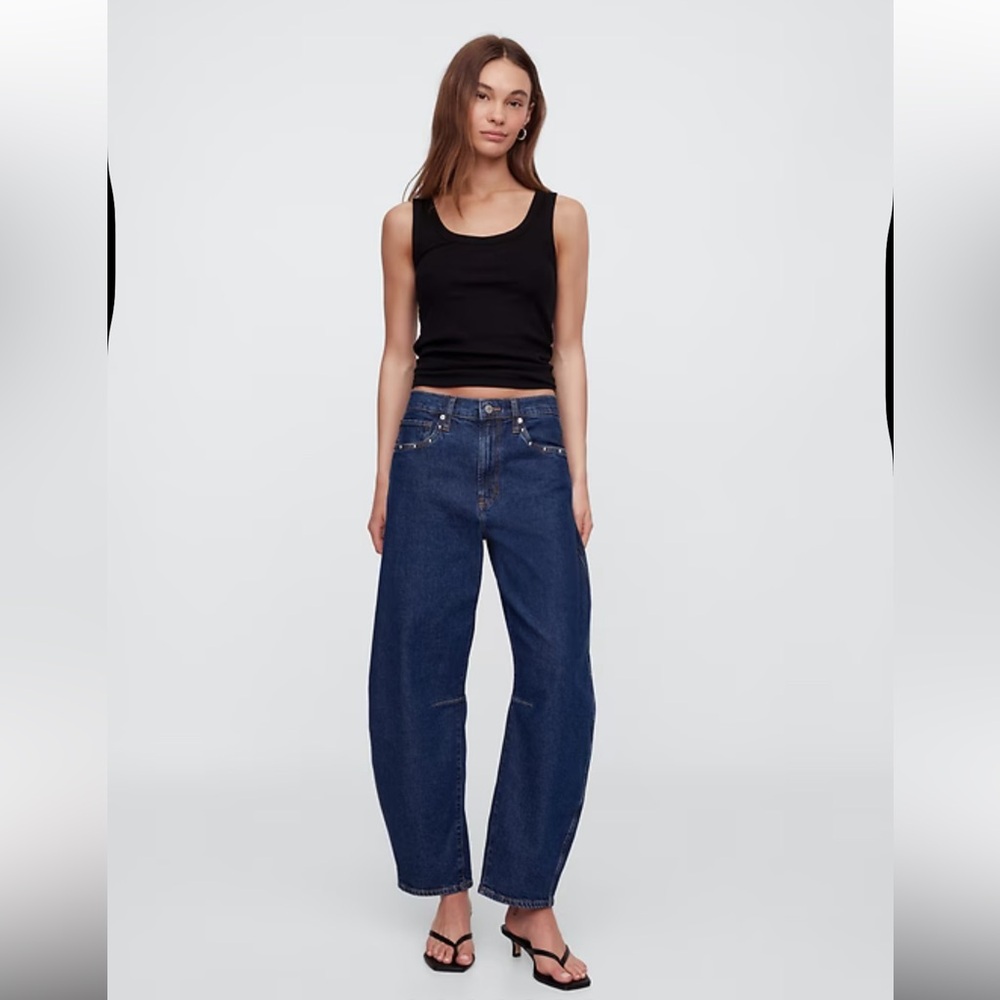 NWT GAP ($109.99) Dark Wash Blue Cotton High Rise Studded Barrel Jeans 10
